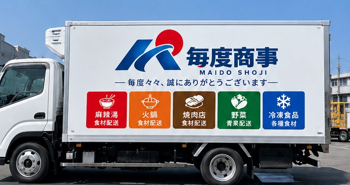 毎度商事 配送車両の側面